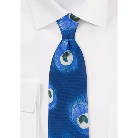 Peacock Print Tie in Blues