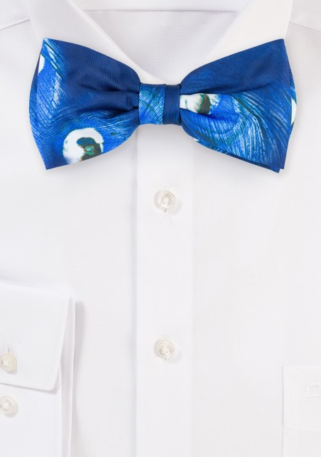 Blue Bow Tie with Peacock Feather Design Print