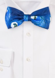 Blue Bow Tie with Peacock Feather Design Print
