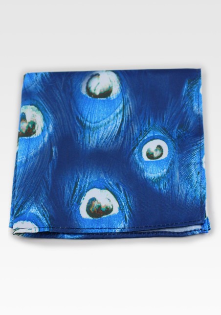 Peacock Feather Print Pocket Square in Blue