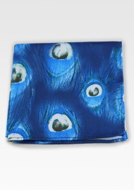 Peacock Feather Print Pocket Square in Blue