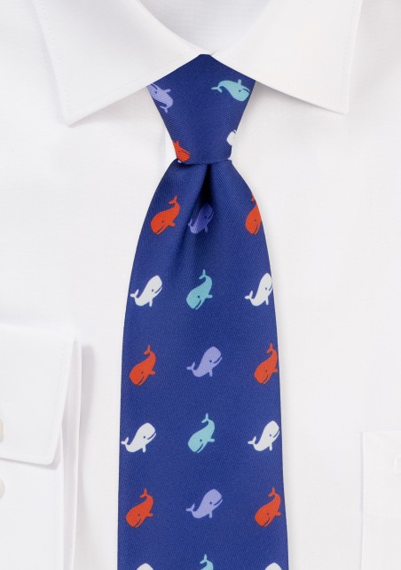 Royal Blue Whale Print Mens Tie