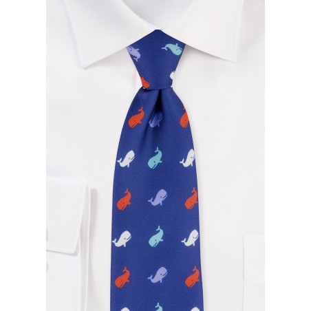 Royal Blue Whale Print Mens Tie