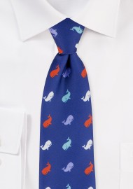 Royal Blue Whale Print Mens Tie