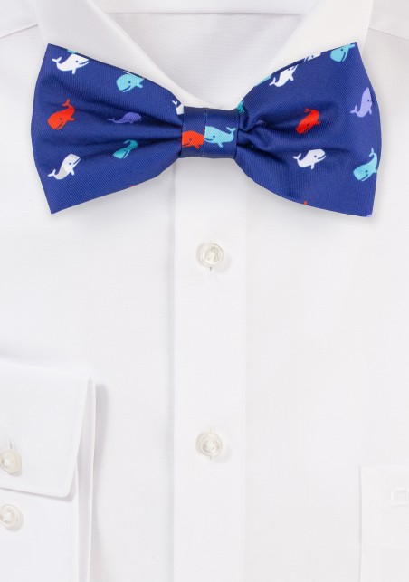 Navy Bow Ties with Whale Print Pattern