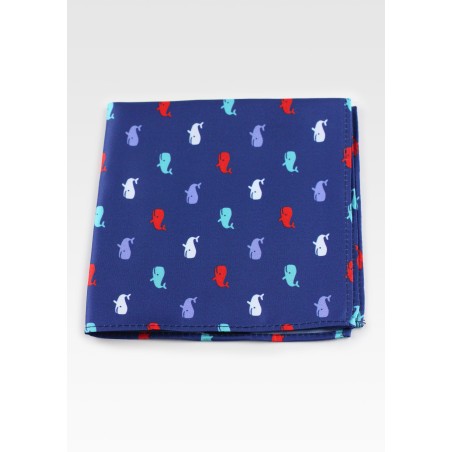 Navy Pocket Square with Tiny Sperm Whales