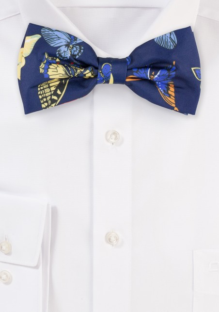 Blue Bow Ties with Butterfly Design Print