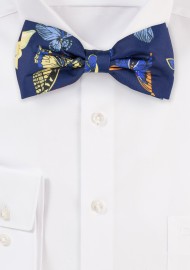 Blue Bow Ties with Butterfly Design Print