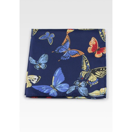 Navy Suit Hanky with Butterfly Print