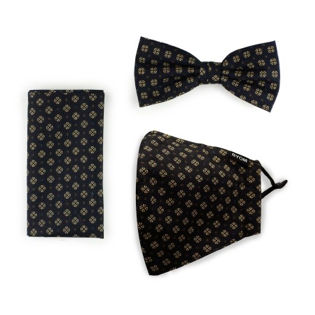 Bow Tie + Face Mask Set in Black and Gold