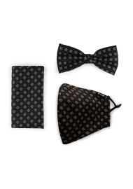Bow Tie + Face Mask Set in Black and Gold