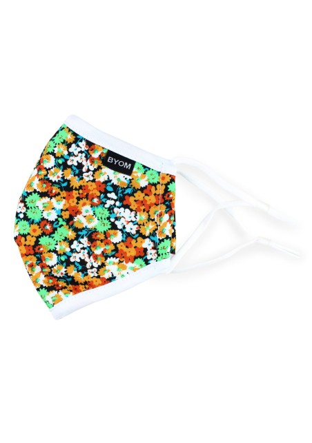 Orange and Blue Kids Flower Print Mask