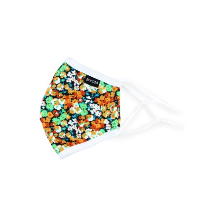 Orange and Blue Kids Flower Print Mask
