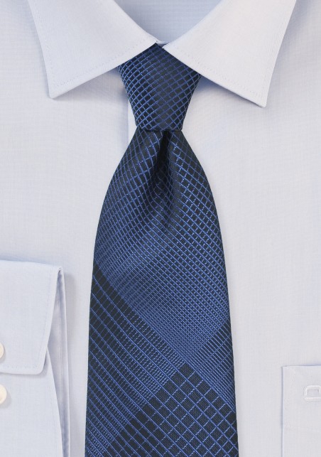 Designer Plaid Necktie in Black and Blue