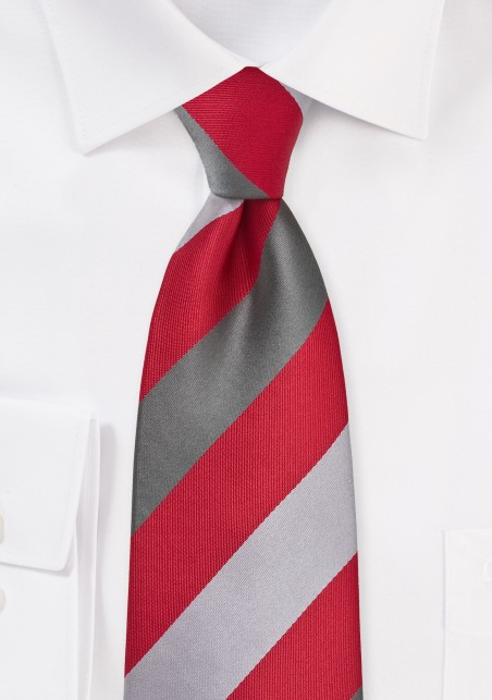Bright Red Tie with Silver Stripes