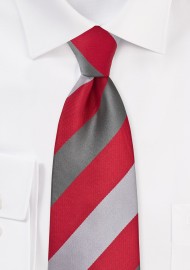 Bright Red Tie with Silver Stripes