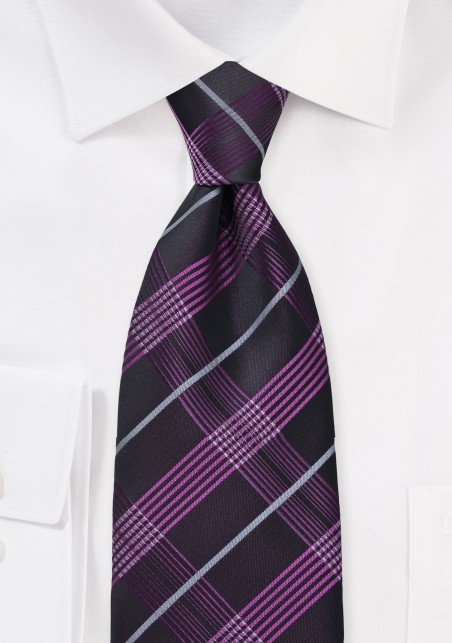 Plaid Tie in Black and Hot Pink