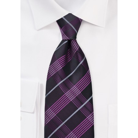 Plaid Tie in Black and Hot Pink