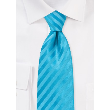 Aqua Blue Striped Tie in Extra Long Length