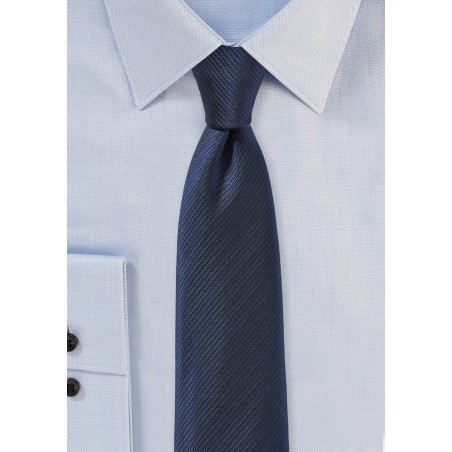 Navy Skinny Tie with Ribbed Texture