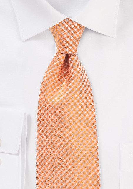 Houndstooth Checkered Kids Tie in Tangerine