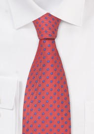 Coral-Red Floral Silk Tie for Kids