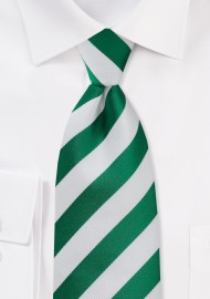 Extra Long Green and White Striped Tie