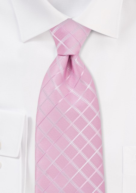 Pink Check Pattern XL Length Tie