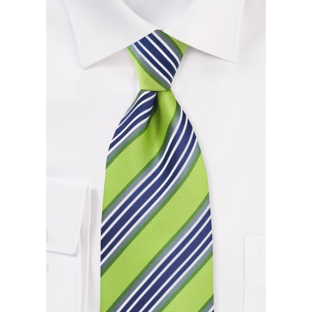 Lime and Navy Striped Tie in XL Length
