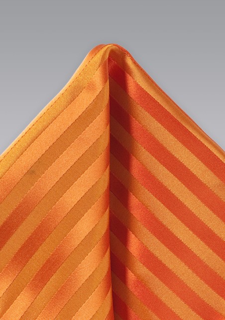 Bright Orange Pocket Square with Stripe Design