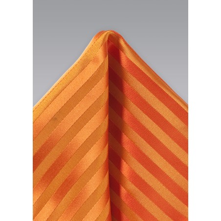 Bright Orange Pocket Square with Stripe Design