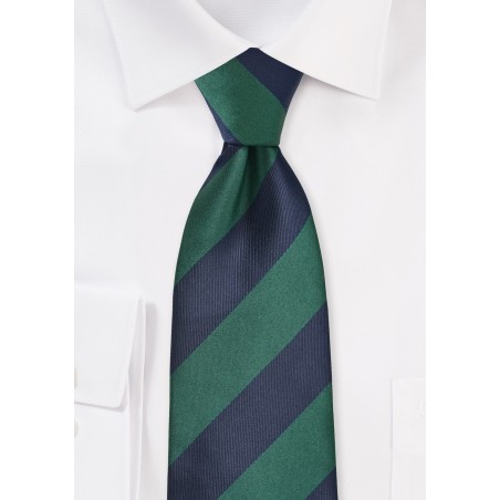 Classic Striped Necktie in Hunter Green and Dark Navy