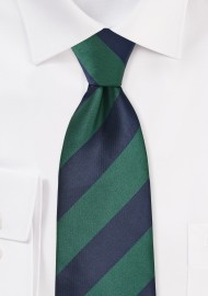 Classic Striped Necktie in Hunter Green and Dark Navy