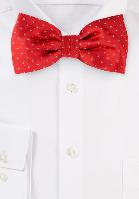 Cherry Red Polka Dot Bow Tie | Mens Bow Tie in Cherry Red with Woven Micro Dots