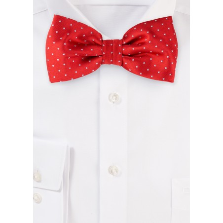 Cherry Red Polka Dot Bow Tie | Mens Bow Tie in Cherry Red with Woven Micro Dots