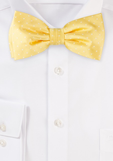 Saffron Yellow Bow Tie | Light Yellow Bow Tie with Silver Polka Dots