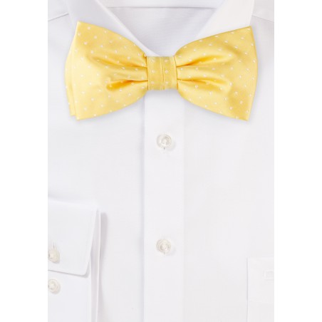 Saffron Yellow Bow Tie | Light Yellow Bow Tie with Silver Polka Dots