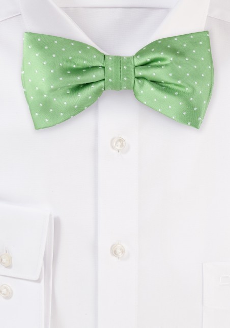 Green Bow Ties | Light Green Bow Tie with Woven Silver Polka Dots
