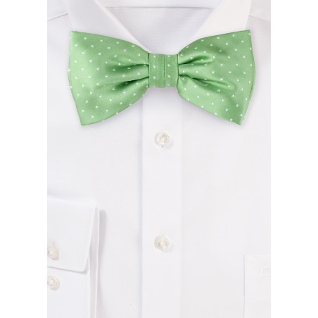 Green Bow Ties | Light Green Bow Tie with Woven Silver Polka Dots