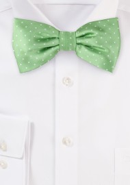 Green Bow Ties | Light Green Bow Tie with Woven Silver Polka Dots
