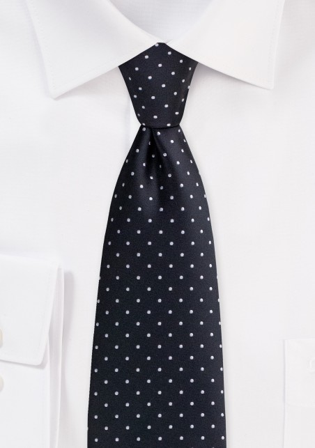 Black Silver Polka Dot Tie - Mens Necktie with Polka Dots in Black
