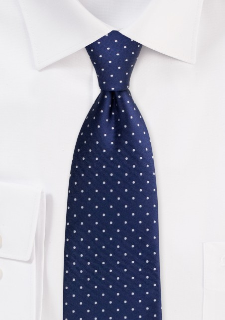 Midnight Blue and Silver Polka Dot Tie | Mens Tie in Dark Navy with Silver Woven Dots