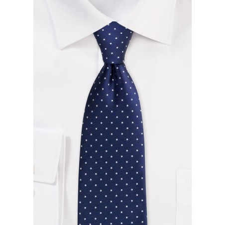 Midnight Blue and Silver Polka Dot Tie | Mens Tie in Dark Navy with Silver Woven Dots