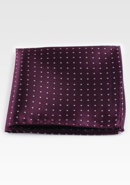 Burgundy Polka Dot Hanky | Pocket Square in Burgundy with Silver Dots