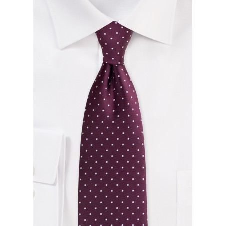 Burgundy Red Tie with Silver Polka Dots