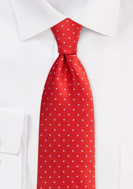 Polka Dot Tie in Cherry | Mens Necktie in Cherry Red with Silver Polka Dots