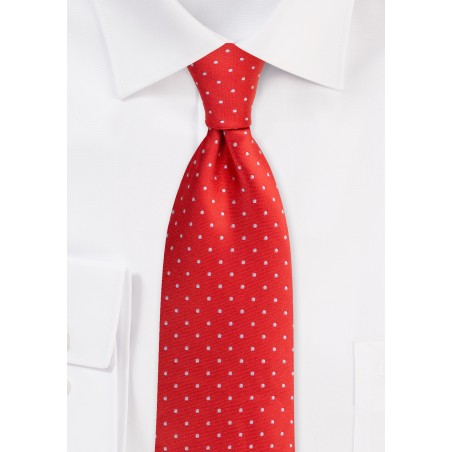 Polka Dot Tie in Cherry | Mens Necktie in Cherry Red with Silver Polka Dots