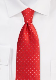 Polka Dot Tie in Cherry | Mens Necktie in Cherry Red with Silver Polka Dots