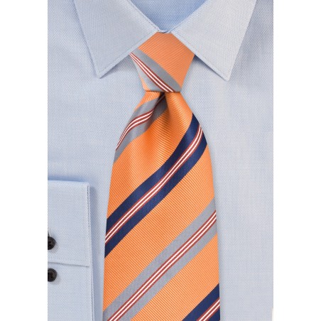 Striped Tie in Orange, Navy, Silver