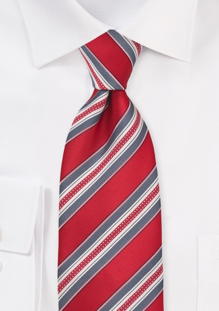 Striped Tie in Red, Grey and Ivory